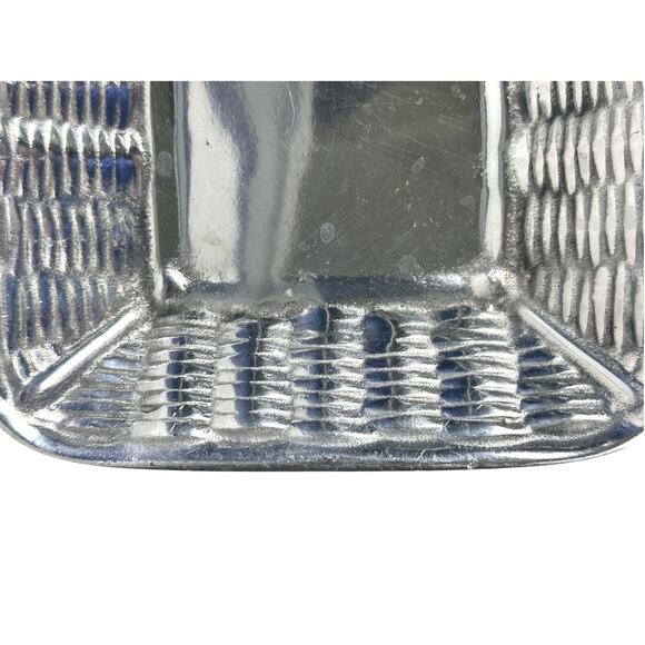 Aluminum Pewter Basket Weave Accented Bread Serving Tray - Picture 2 of 4